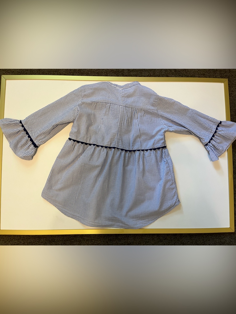 Girls Blue Stripe Button-Front Peplum Top - Bespoke - Picture 2 of 5